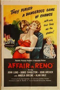 t016 AFFAIR IN RENO one-sheet movie poster '57 three-way triangle!