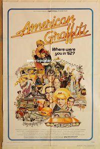 t034 AMERICAN GRAFFITI one-sheet movie poster '73 George Lucas