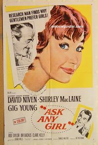 t043 ASK ANY GIRL one-sheet movie poster '59 David Niven, Shirley MacLaine