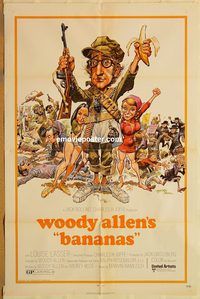 t058 BANANAS one-sheet movie poster '71 Woody Allen, Jack Davis artwork!
