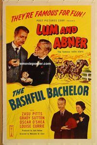 t060 BASHFUL BACHELOR one-sheet movie poster R50 Lum & Abner, Zasu Pitts