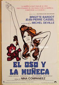 t068 BEAR & THE DOLL South American '69 great art of sexy Brigitte Bardot & teddy bear by DeRossi!
