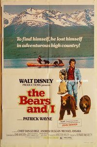t069 BEARS & I one-sheet movie poster '74 Patrick Wayne, Walt Disney