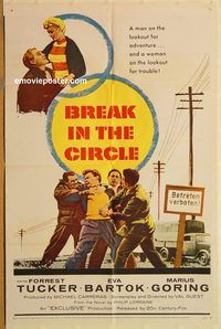 t112 BREAK IN THE CIRCLE one-sheet movie poster '57 Forrest Tucker, Bartok