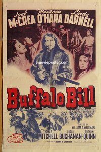 t120 BUFFALO BILL one-sheet movie poster R56 Joel McCrea, Maureen O'Hara