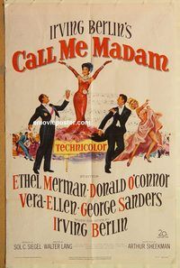 t123 CALL ME MADAM one-sheet movie poster '53 Ethel Merman, Donald O'Connor