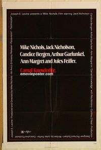 t128 CARNAL KNOWLEDGE one-sheet movie poster '71 Jack Nicholson, Bergen