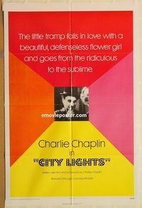 t151 CITY LIGHTS one-sheet movie poster R72 Charlie Chaplin boxing!