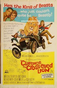 t152 CLARENCE THE CROSS-EYED LION one-sheet movie poster '65