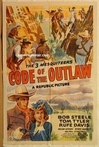 t161 CODE OF THE OUTLAW one-sheet movie poster '42 Bob Steele, Tom Tyler