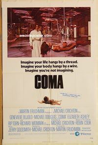 t164 COMA one-sheet movie poster '77 Genevieve Bujold, Michael Douglas