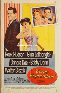 t165 COME SEPTEMBER one-sheet movie poster '61 Sandra Dee, Rock Hudson