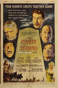 t166 COMEDY OF TERRORS one-sheet movie poster '64 AIP, Boris Karloff