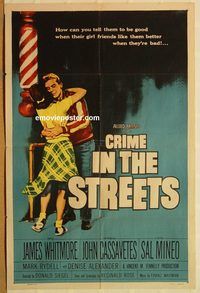 t186 CRIME IN THE STREETS one-sheet movie poster '56 Cassavetes, Mineo