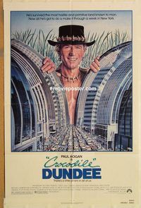 t187 CROCODILE DUNDEE one-sheet movie poster '86 Paul Hogan, Goozee art!