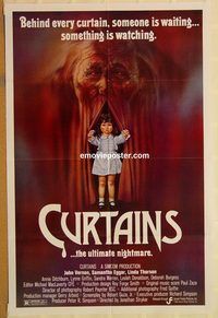 t195 CURTAINS one-sheet movie poster '86 Samantha Eggar, scary image!