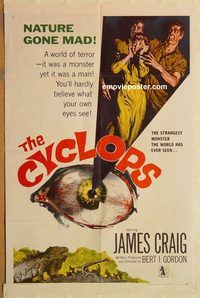 t197 CYCLOPS one-sheet movie poster '57 Bert I. Gordon, sci-fi!