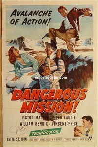 t201 DANGEROUS MISSION signed one-sheet movie poster '54 Victor Mature