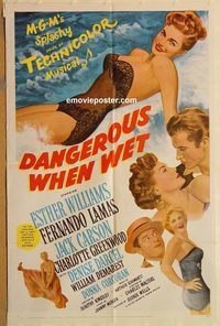 t202 DANGEROUS WHEN WET one-sheet movie poster '53 Esther Williams musical!