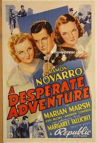 t222 DESPERATE ADVENTURE signed one-sheet movie poster '38 Marian Marsh