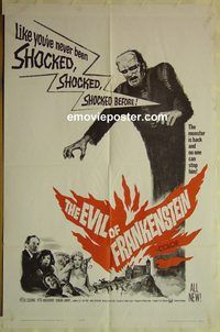 t257 EVIL OF FRANKENSTEIN one-sheet movie poster '64 Peter Cushing, Hammer