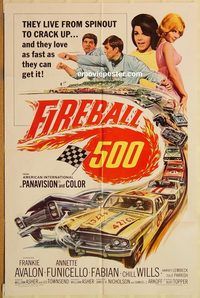 t276 FIREBALL 500 one-sheet movie poster '66 car racing, Frankie Avalon