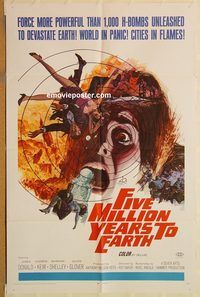 t282 FIVE MILLION YEARS TO EARTH one-sheet movie poster '67 Roy Ward Baker