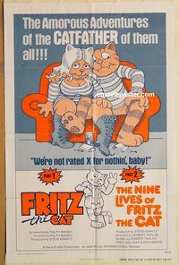 t298 FRITZ THE CAT/NINE LIVES OF FRITZ THE CAT one-sheet movie poster '75