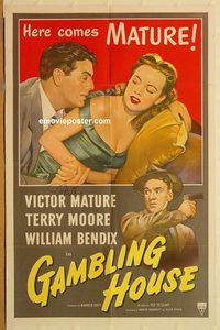 t302 GAMBLING HOUSE one-sheet movie poster '51 Terry Moore, Victor Mature