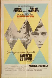 t303 GAME IS OVER one-sheet movie poster '67 Jane Fonda, Roger Vadim