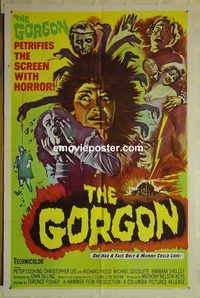 t317 GORGON one-sheet movie poster '64 Peter Cushing, Hammer horror!