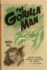 t318 GORILLA MAN one-sheet movie poster '42 John Loder, Ruth Ford