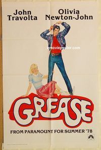 t322 GREASE teaser one-sheet movie poster '78 John Travolta, Newton-John