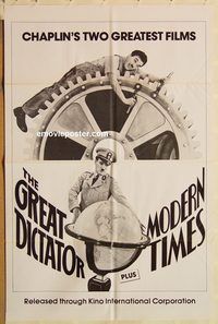 t328 GREAT DICTATOR/MODERN TIMES one-sheet movie poster '70s Charlie Chaplin