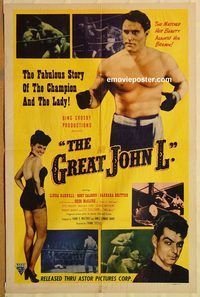 t329 GREAT JOHN L one-sheet movie poster R51 Linda Darnell, boxing bio!