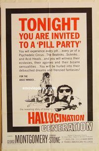 t336 HALLUCINATION GENERATION one-sheet movie poster '67 pill party, drugs!