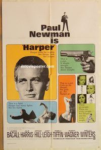 t339 HARPER one-sheet movie poster '66 Paul Newman, Lauren Bacall