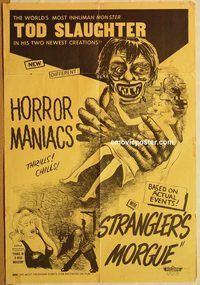 t359 HORROR MANIACS/STRANGLER'S MORGUE one-sheet movie poster '50s wild!