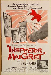 t372 INSPECTOR MAIGRET one-sheet movie poster '57 Gabin, French bad girl!