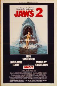 t379 JAWS 2 one-sheet movie poster '78 Roy Scheider, sharks!