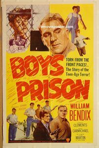 t383 JOHNNY HOLIDAY one-sheet movie poster R50s William Bendix, Boys Prison