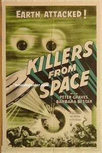 t386 KILLERS FROM SPACE one-sheet movie poster '54 Peter Graves, sci-fi!