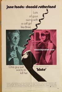 t389 KLUTE one-sheet movie poster '71 Jane Fonda, Donald Sutherland