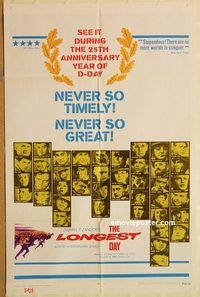 t404 LONGEST DAY one-sheet movie poster R69 John Wayne, all-star cast!