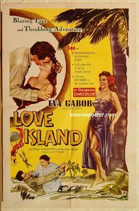 t408 LOVE ISLAND one-sheet movie poster '52 super sexy Eva Gabor!