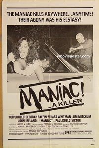 t422 MANIAC one-sheet movie poster '77 Oliver Reed, Deborah Raffin