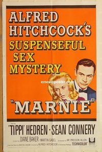 t424 MARNIE one-sheet movie poster '64 Sean Connery, Alfred Hitchcock