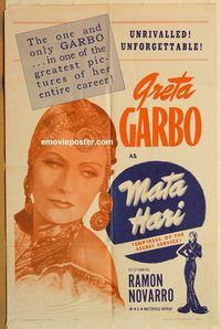 t427 MATA HARI one-sheet movie poster R63 Greta Garbo, Novarro