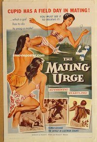 t428 MATING URGE one-sheet movie poster '59 dating documentary!