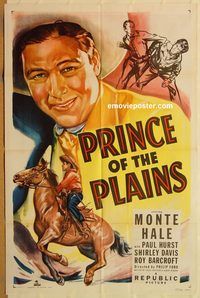 t480 PRINCE OF THE PLAINS one-sheet movie poster '49 Monte Hale western!